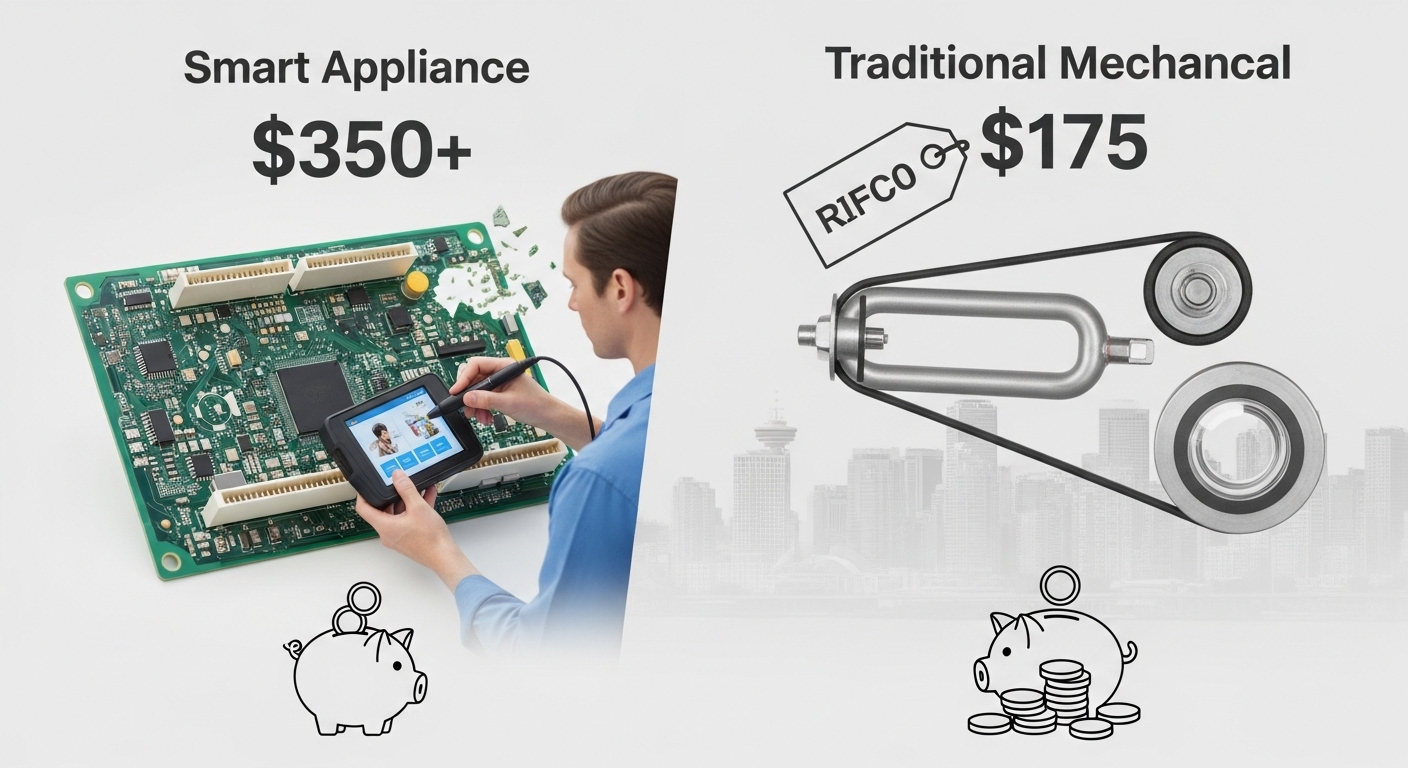 A bar chart comparing the average appliance repair costs in Vancouver for smart devices versus traditional devices.