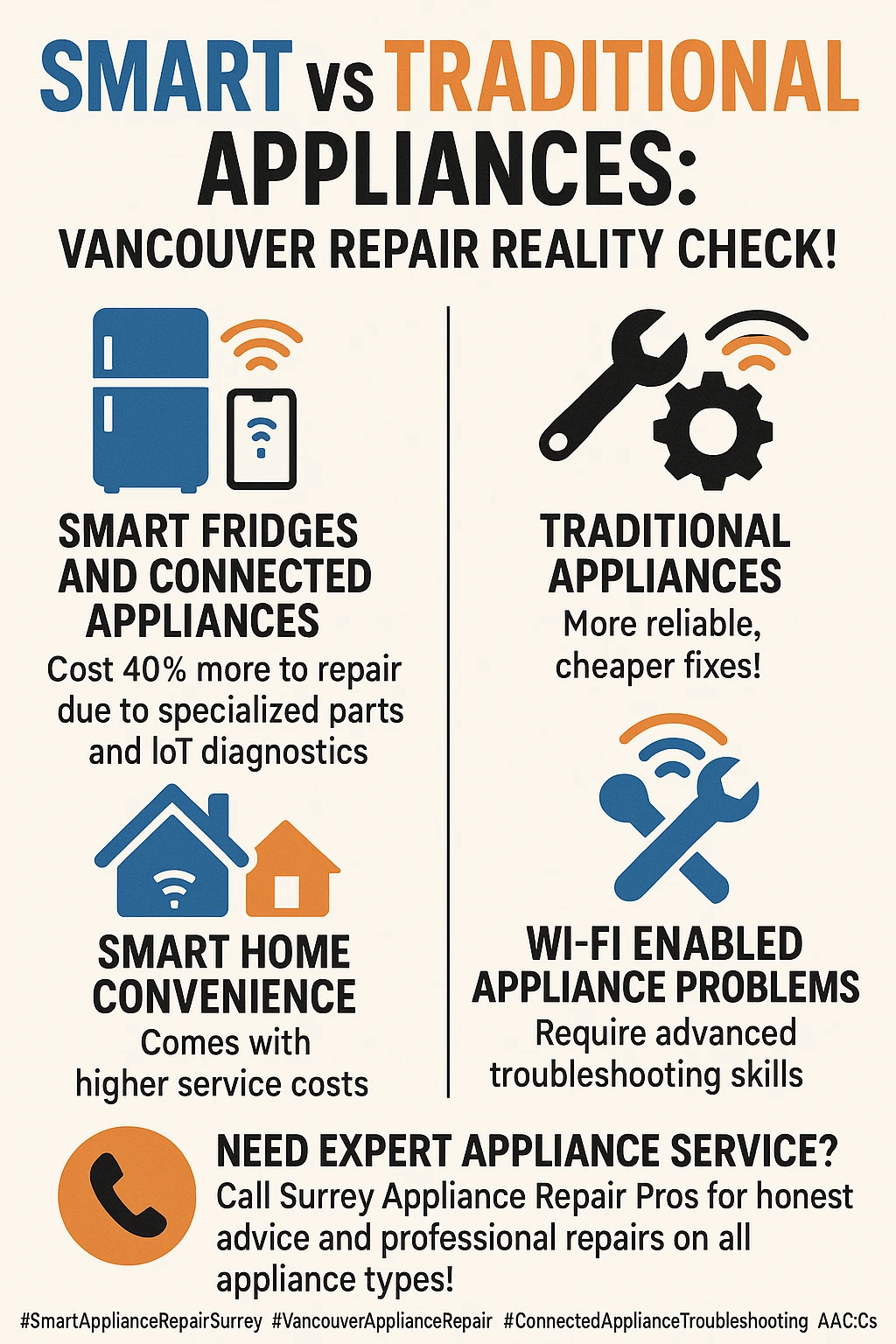 Infographic summarizing the key takeaways of smart vs. traditional appliance repair costs and failure rates.