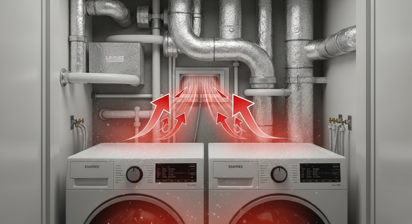 Diagram showing poor appliance ventilation in a high-rise condo building