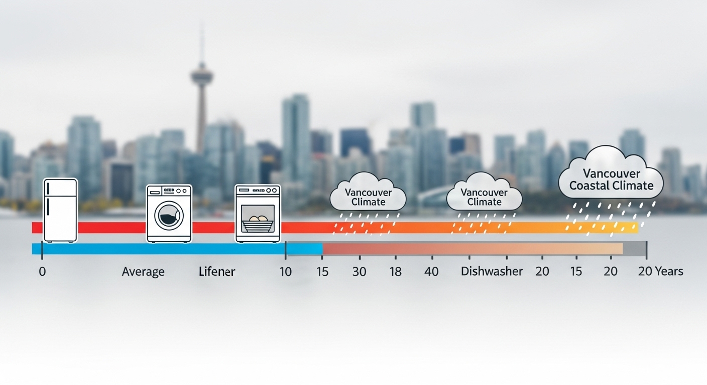 Infographic showing appliance lifespans in Vancouver's coastal climate