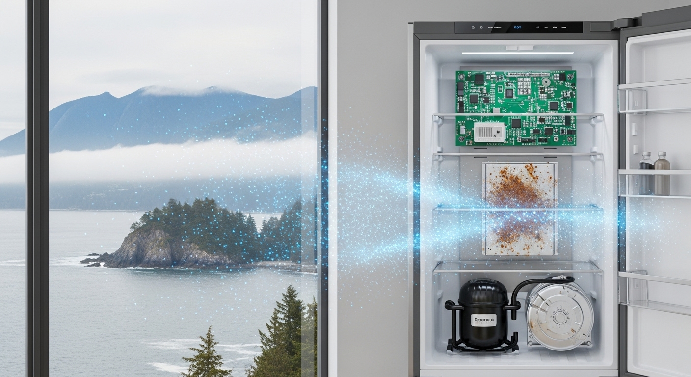 Appliance corrosion caused by salt air in a Vancouver condo