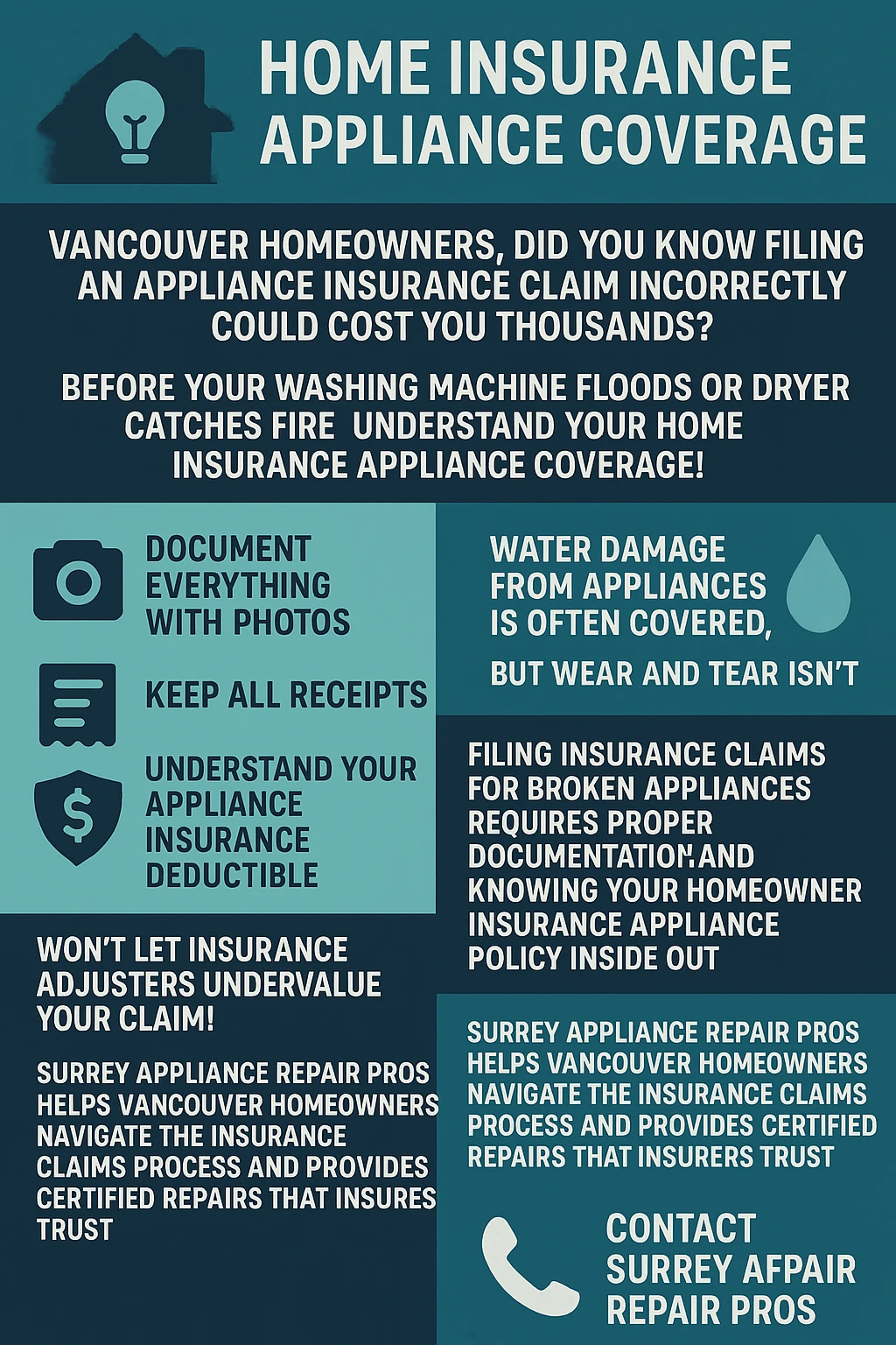Infographic on key takeaways for appliance insurance claims in Vancouver