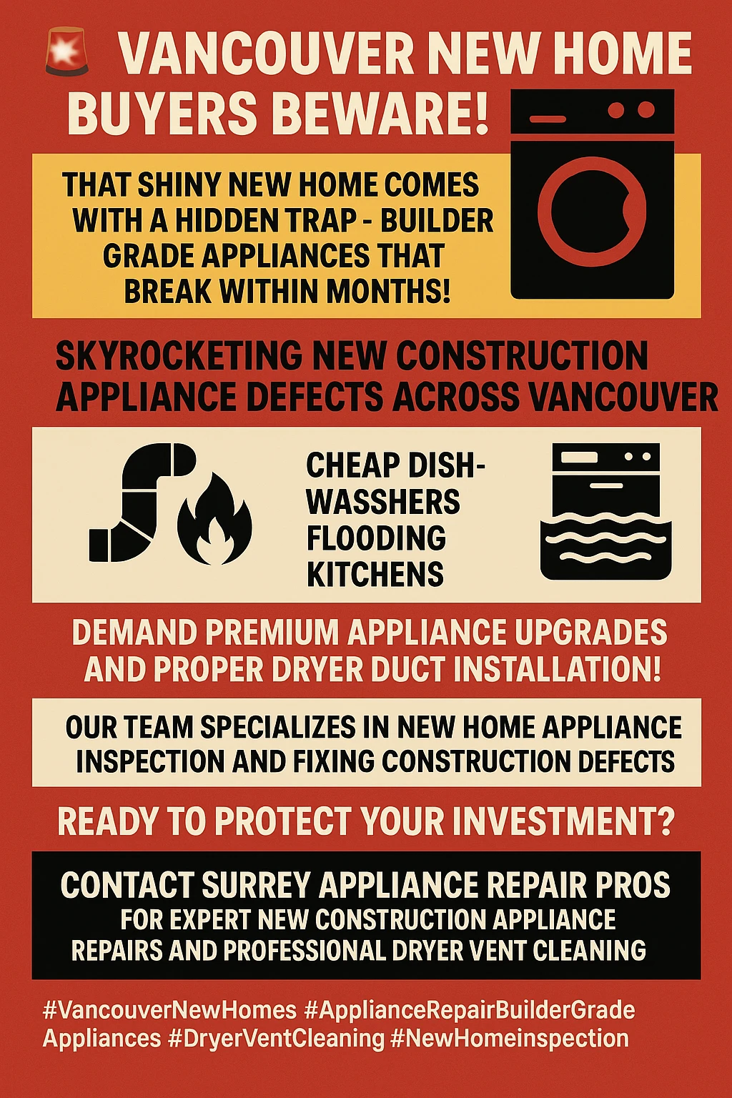 Infographic detailing key takeaways on new home appliance problems in Vancouver