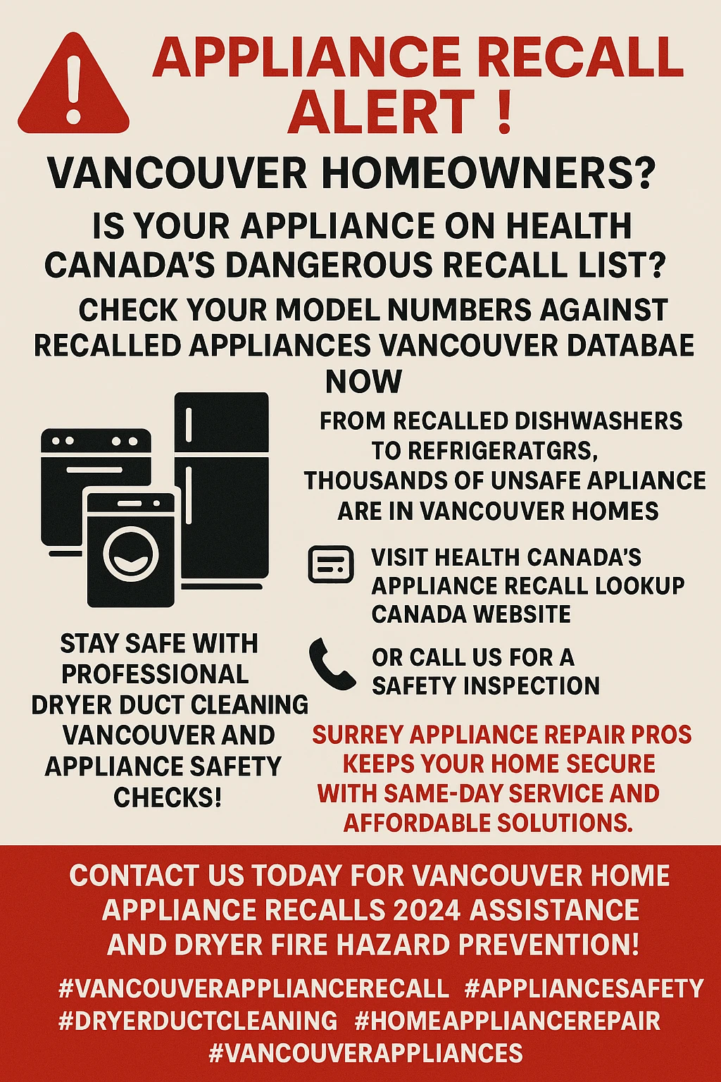 Infographic summarizing key takeaways about Vancouver appliance recalls