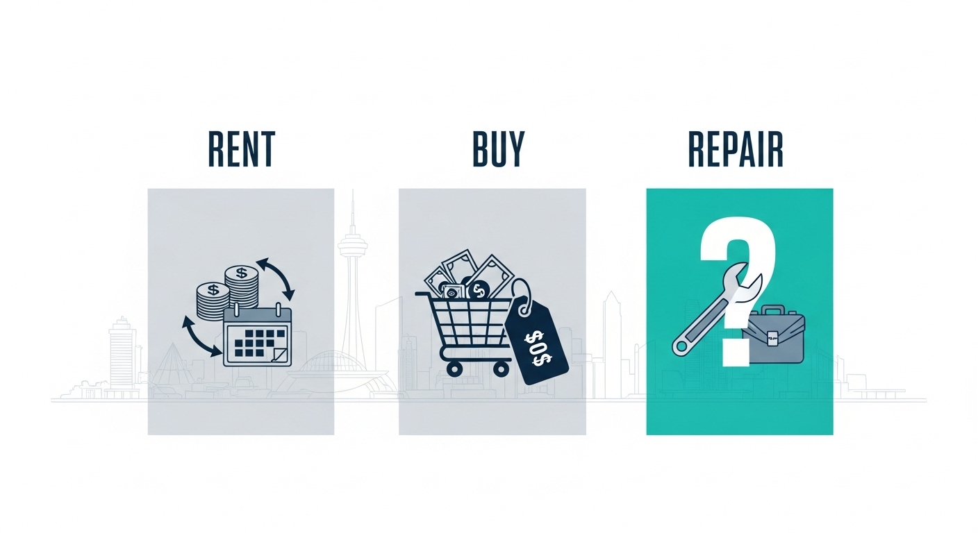 Chart comparing appliance costs in Vancouver for renting, buying, and repairing.
