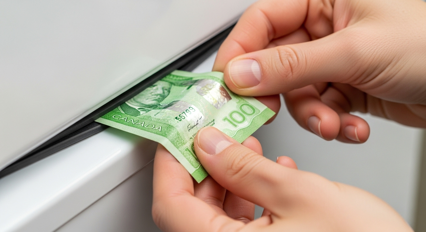 Using a dollar bill to test a refrigerator door seal for proper closure.